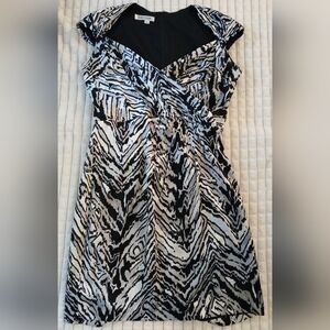 Kay Unger Zebra Print Silk Midi Dress Sz 14 EUC